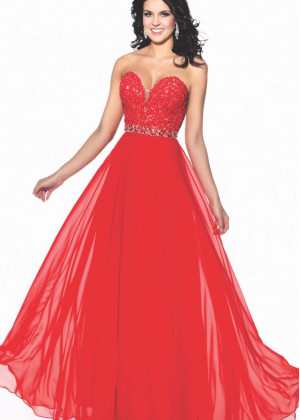 Sweetheart Neckline Lace Chiffon Beaded Long Prom Dress
